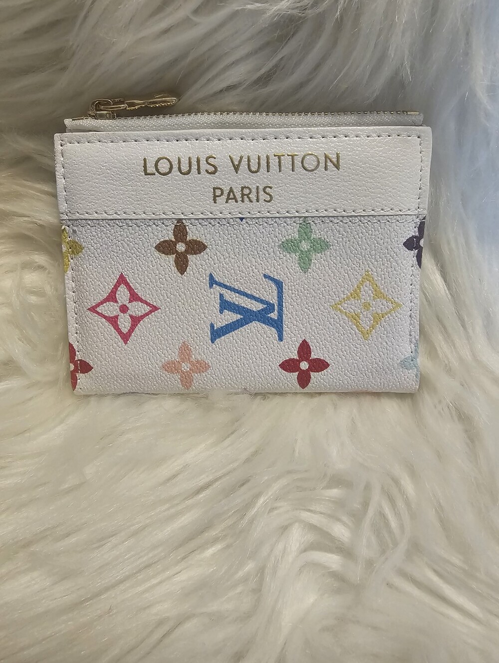 White Multicolor Slim Short Wallet With Zip And Card Case
